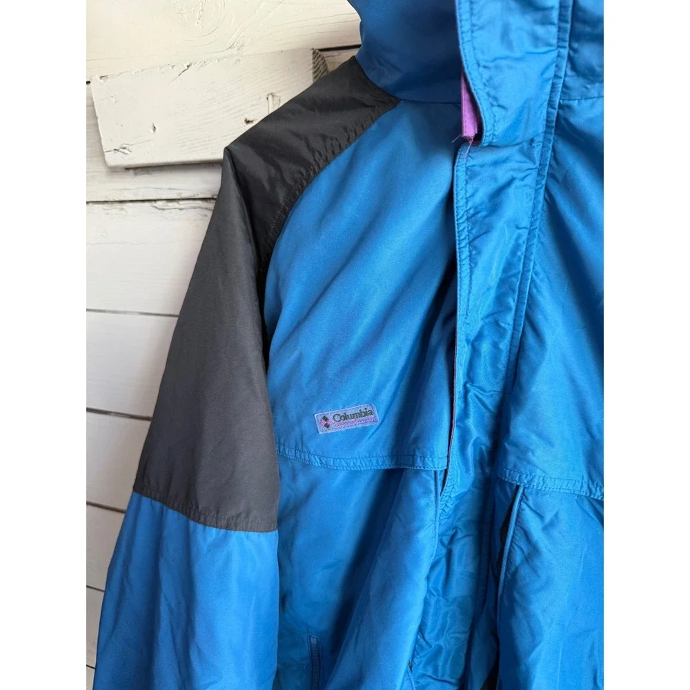 Columbia Powder Keg Vintage Ski Jacket Mens Large Tall Blue Black Radial Sleeve